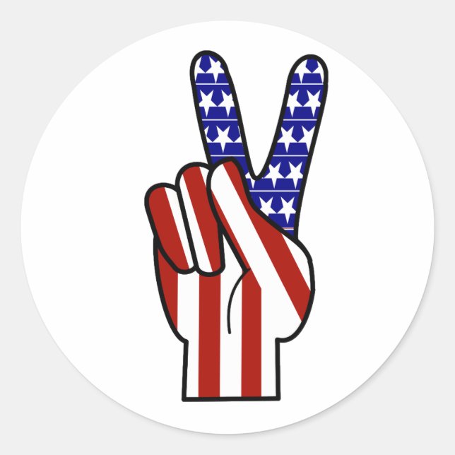 Hand Peace Sign - Red White & Blue Classic Round Sticker (Front)