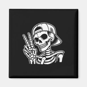 Hand Peace Sign Retro Halloween Skeleton Hand Sign Magnet