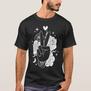 Hand Peace Sign with Flower Love Kindness Freedom  T-Shirt