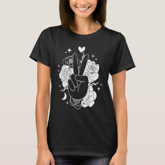 Hand Peace Sign with Flower Love Kindness Freedom  T-Shirt