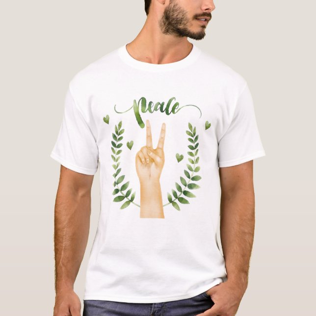 Hand Peace Sign with Leaves Graphic Tee (Front)