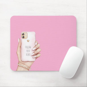 Hand phone chic girly pink nails mouse pad