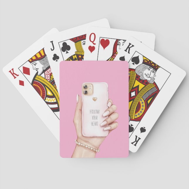Hand phone chic girly pink nails playing cards (Back)