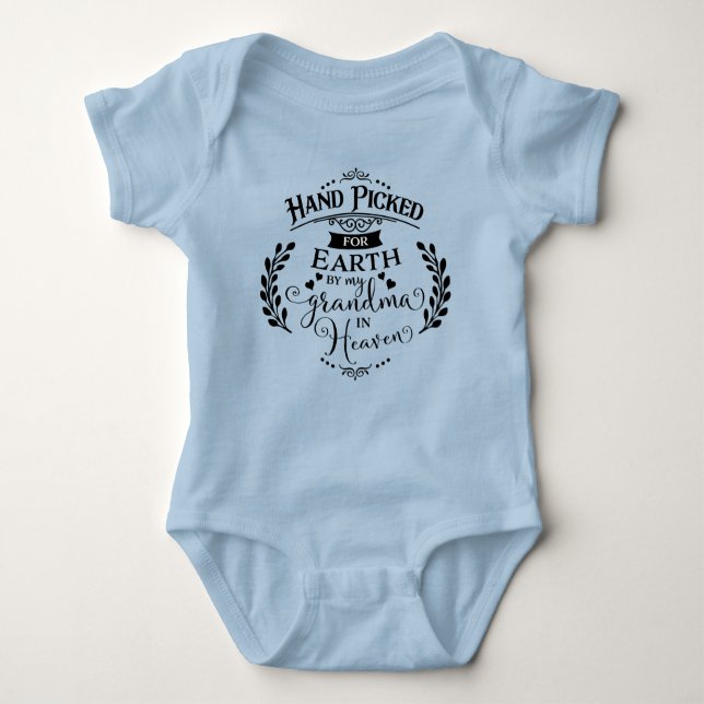 Hand Picked By My Grandma in Heaven Blue Boy Baby Bodysuit (Front)