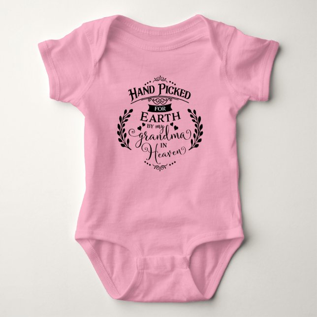Hand Picked By My Grandma in Heaven Pink Girl Baby Bodysuit (Front)