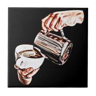 hand pouring coffee digital art painting tile