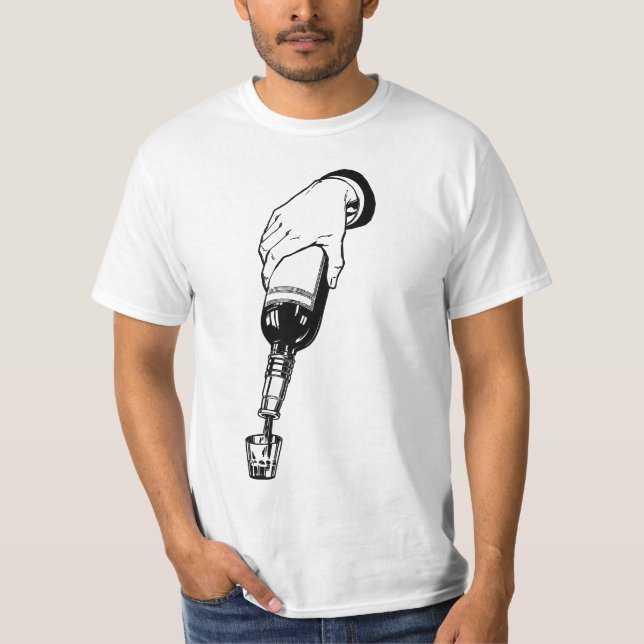 Hand Pouring Whiskey In Shot Gloss Drinking Art T-Shirt (Front)