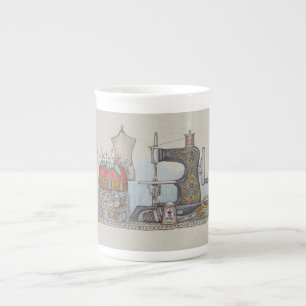 Hand Powered Sewing Machine Bone China Mug