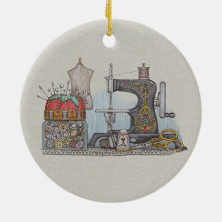 Hand Powered Sewing Machine Ceramic Tree Decoration