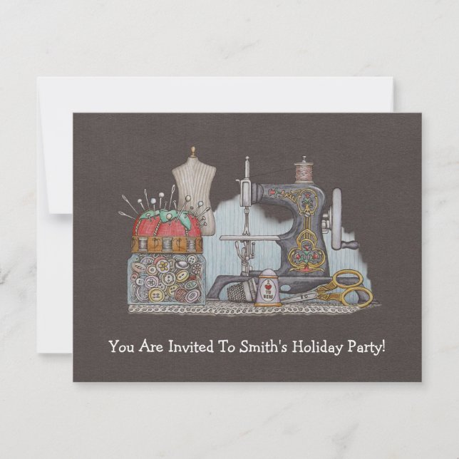 Hand Powered Sewing Machine Invitation (Front)