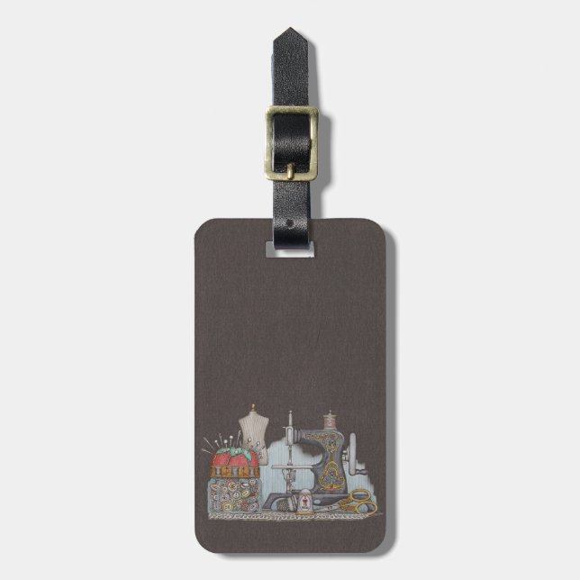 Hand Powered Sewing Machine Luggage Tag (Front Vertical)