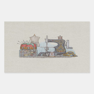 Hand Powered Sewing Machine Rectangular Sticker