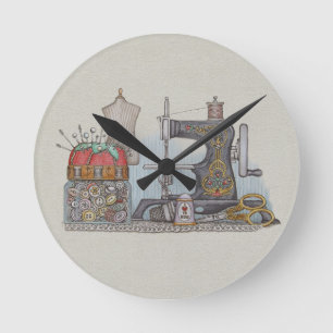 Hand Powered Sewing Machine Round Clock