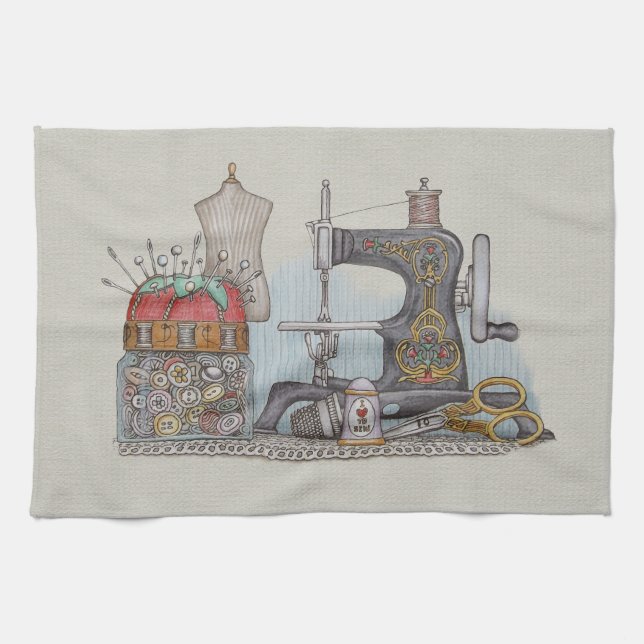 Hand Powered Sewing Machine Tea Towel (Horizontal)