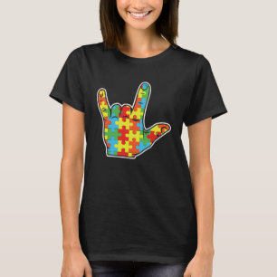 Hand Puzzle Rock Sign Special April Blue Autism Aw T-Shirt