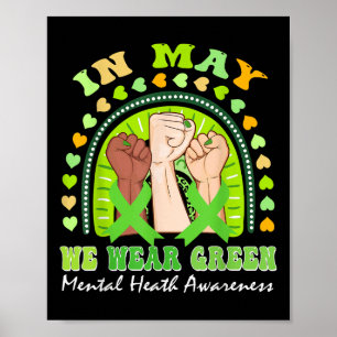 Hand Rainbow In May I Wear Green For Mental Health Poster