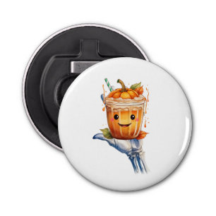 hand raising a glass of halloween pumpkin ice crea bottle opener
