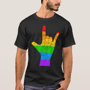 Hand Rock Sign Lgbt Rainbow Flag Ally Lgbtq Gay Pr T-Shirt