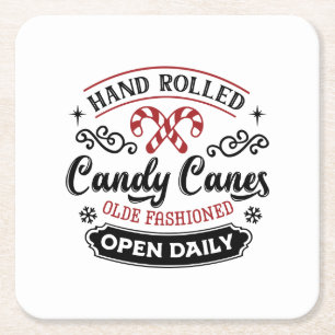 Hand Rolled Candy Cane   Farmhouse Square Paper Coaster