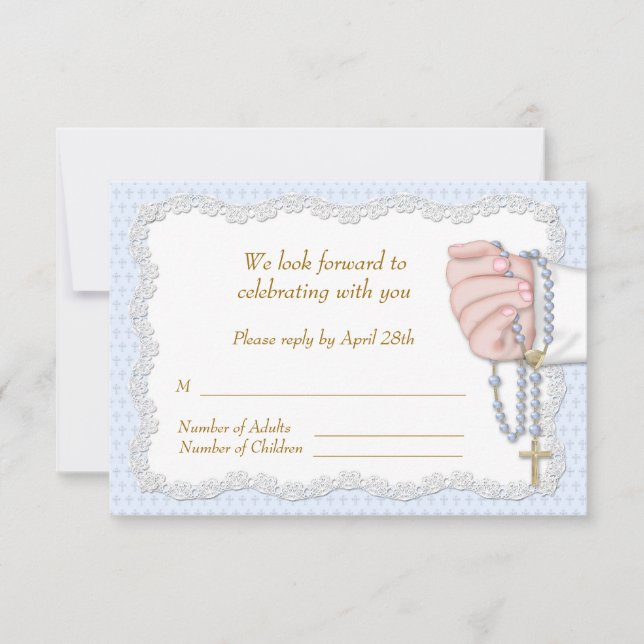 Hand Rosary Beads Blue RSVP Card (Front)