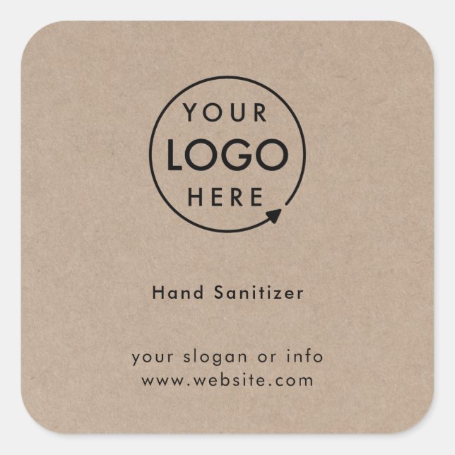 Hand Sanitizer | Rustic Kraft Business Logo Square Sticker (Front)
