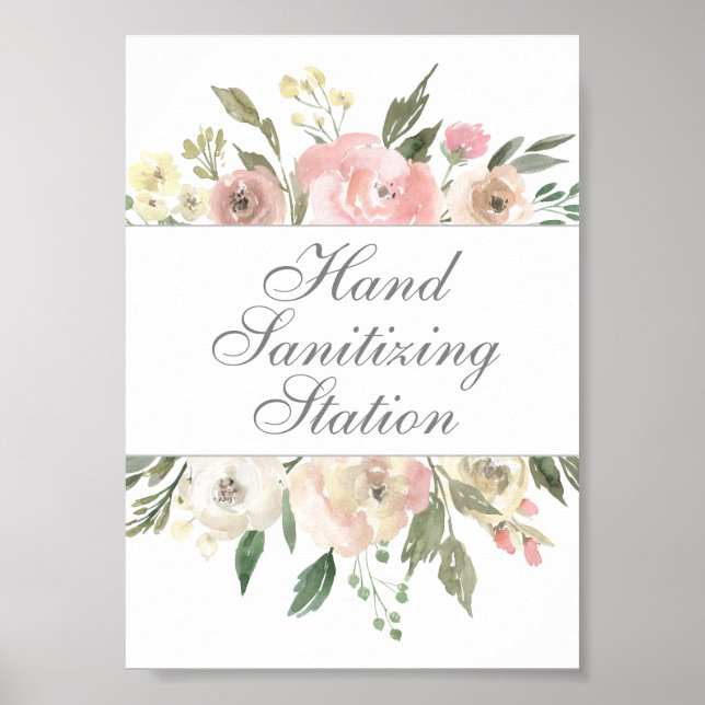Hand Sanitizing Station Chic Floral Wedding Poster (Front)