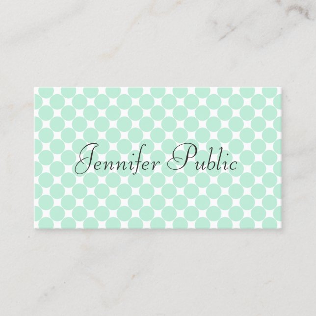 Hand Script Modern Elegant Mint Green Template Business Card (Front)