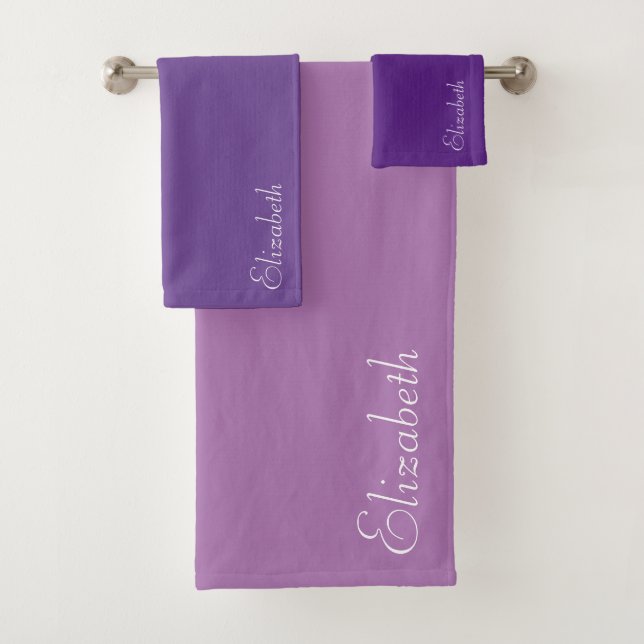 Hand Script Name Changeable Colours Blue Purple Bath Towel Set (Insitu)