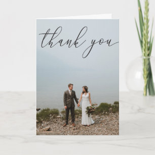 Hand Script Photo Wedding Folded Thank You Card
