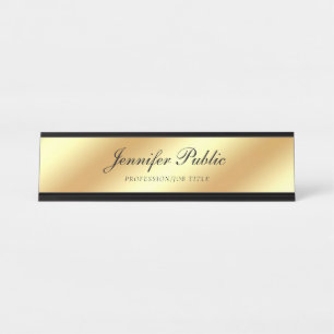 Hand Script Text Modern Elegant Gold Template Desk Name Plate