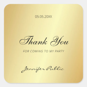 Hand Script Thank You Text Glamour Gold Template Square Sticker