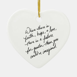 Hand-Scripted Faith Hope and Love Spiritual Heart  Ceramic Tree Decoration