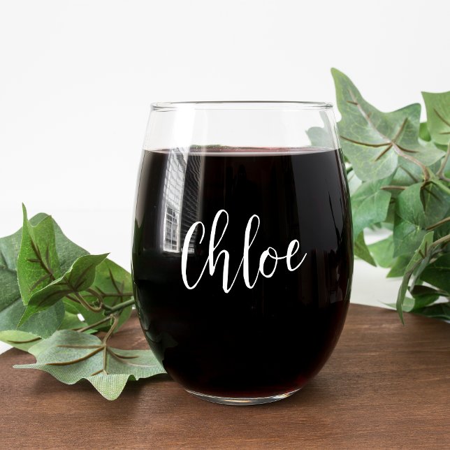 Hand Scripted Name Bachelorette Bridal Party Stemless Wine Glass (Creator Uploaded)