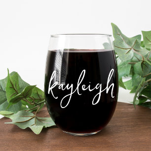 Hand Scripted Name Bachelorette Bridal Party Stemless Wine Glass