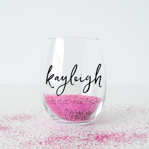 Hand Scripted Name Bachelorette Bridal Party Stemless Wine Glass