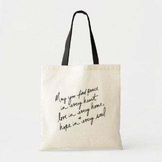 Hand-Scripted Peace Love & Hope Tote Bag