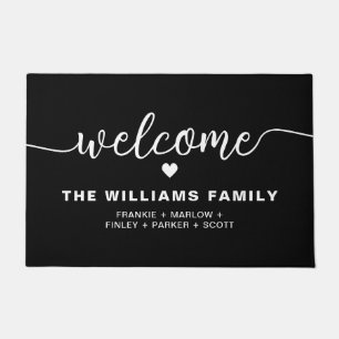 Hand Scripted Personalised Family Name Black Doormat