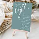 Hand Scripted Table EIGHT   Guest Names Table Number<br><div class="desc">Simple and chic table number cards in dusty teal aqua and white make an elegant statement at your wedding or event. Design features "table [number]" in an eyecatching mix of classic serif and handwritten script lettering, with individual guest names beneath. Design repeats on both sides. Individually numbered cards sold separately;...</div>