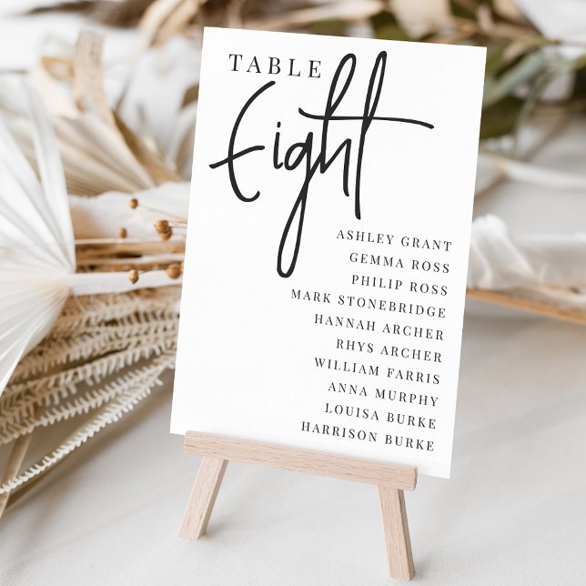 Hand Scripted Table EIGHT + Guest Names Table Number (Creator Uploaded)
