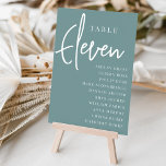Hand Scripted Table ELEVEN   Guest Names Table Number<br><div class="desc">Simple and chic table number cards in dusty teal and white make an elegant statement at your wedding or event. Design features "table [number]" in an eyecatching mix of classic serif and handwritten script lettering, with individual guest names beneath. Design repeats on both sides. Individually numbered cards sold separately; order...</div>