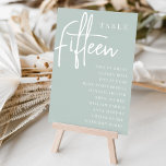 Hand Scripted Table FIFTEEN   Guest Names Table Number<br><div class="desc">Simple and chic table number cards in Sage Green and white make an elegant statement at your wedding or event. Design features "table [number]" in an eyecatching mix of classic serif and handwritten script lettering, with individual guest names beneath. Design repeats on both sides. Individually numbered cards sold separately; order...</div>