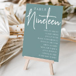 Hand Scripted Table NINETEEN   Guest Names Table Number<br><div class="desc">Simple and chic table number cards in dusty teal and white make an elegant statement at your wedding or event. Design features "table [number]" in an eyecatching mix of classic serif and handwritten script lettering, with individual guest names beneath. Design repeats on both sides. Individually numbered cards sold separately; order...</div>