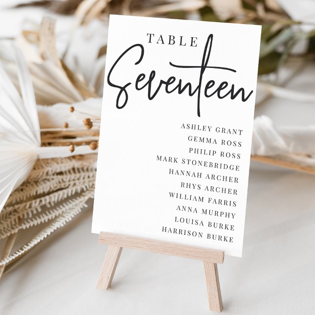 Hand Scripted Table SEVENTEEN + Guest Names Table Number (Creator Uploaded)