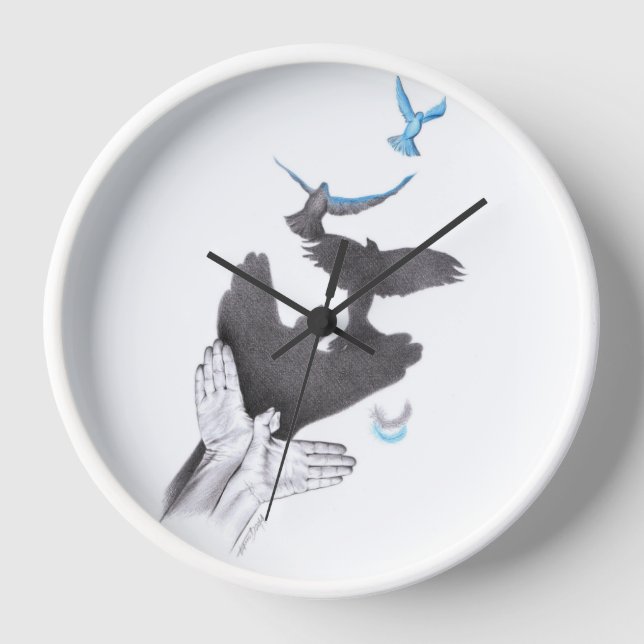 Hand shadow Flying birds Illusion Surreal art Wall Clock (Front)