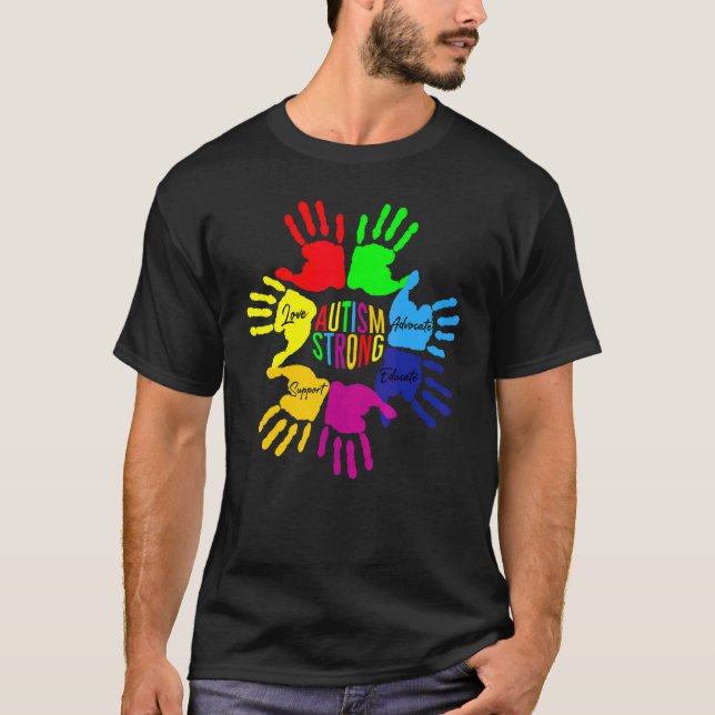 Hand Sign Language Autism Awareness Support T-Shirt (Front)