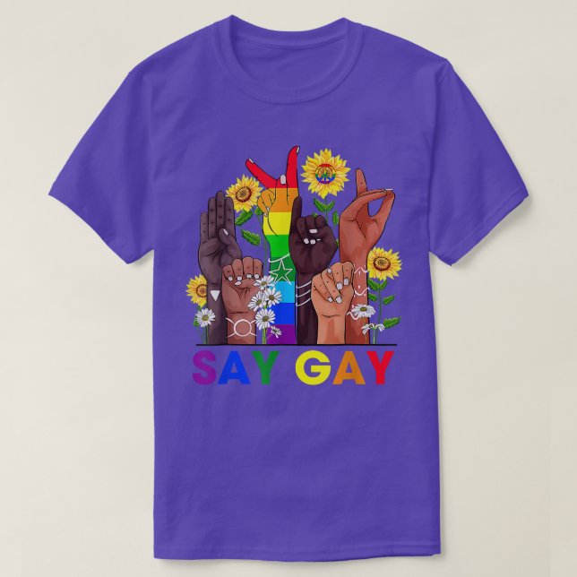 Hand Sign Language Say Gay Talking LGBT Gay Pride  T-Shirt (Design Front)