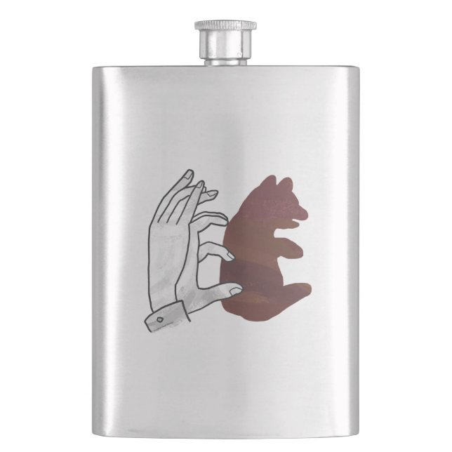 Hand Silhouette Bear Cub Brown Hip Flask (Front)