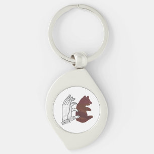 Hand Silhouette Bear Cub Brown Key Ring