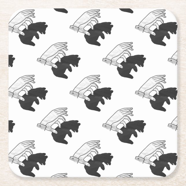 Hand Silhouette Bear Cub Square Paper Coaster (Front)