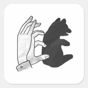 Hand Silhouette Bear Cub Square Sticker